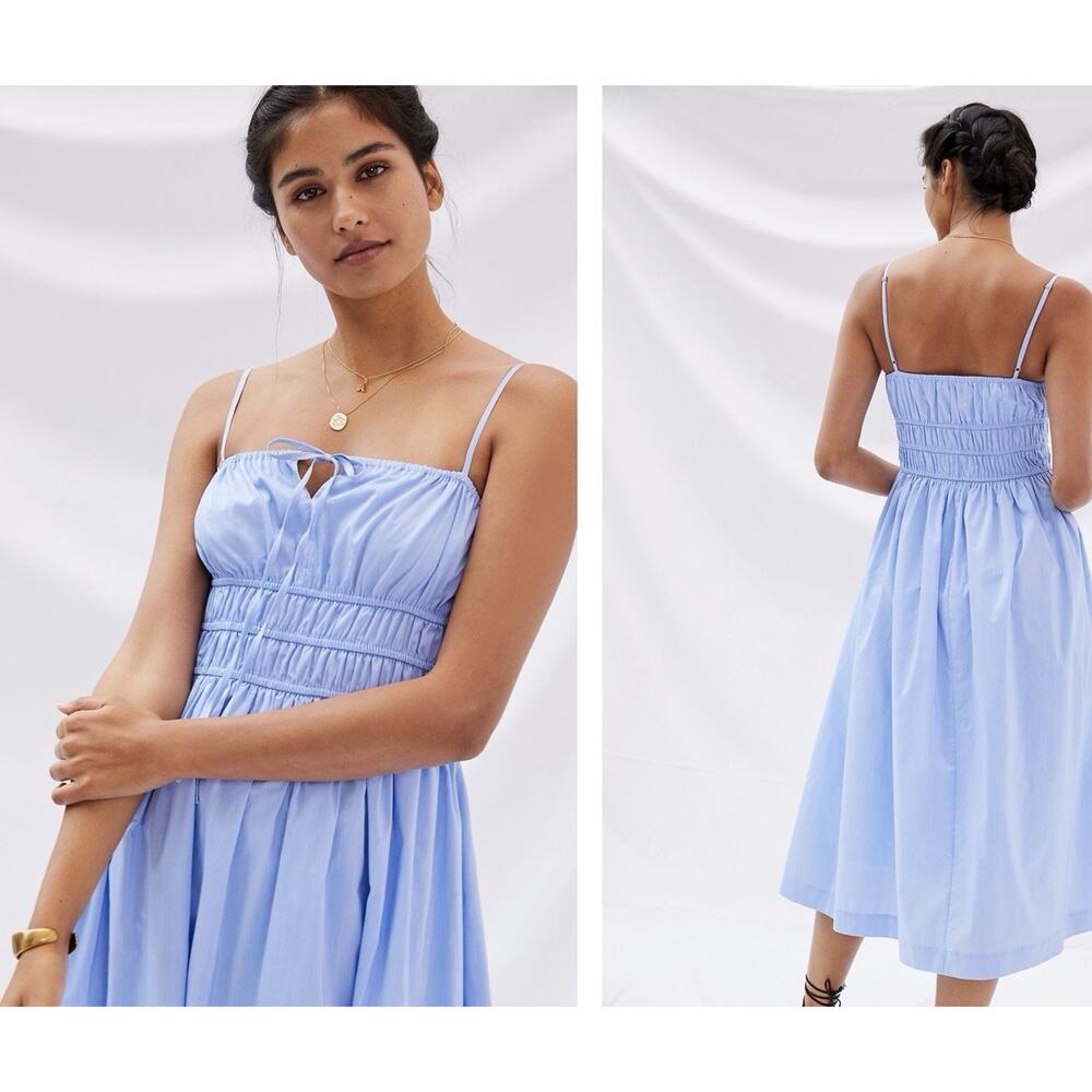 Sunday In Brooklyn Women Blue Smocked Midi Sundress Milkmaid Cottagecore⁠ Size M - Picture 2 of 14